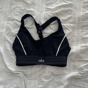 ALO Yoga Black Sports Bra with White Trim